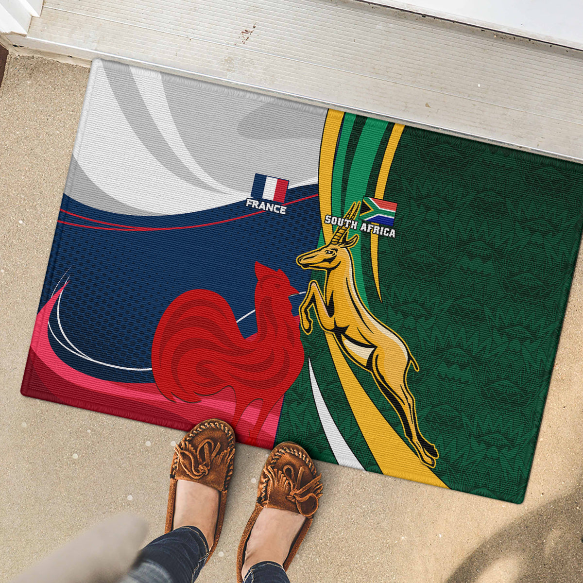 South Africa and France Rugby Rubber Doormat Springbok With Le XV de France 2023 World Cup - Wonder Print Shop
