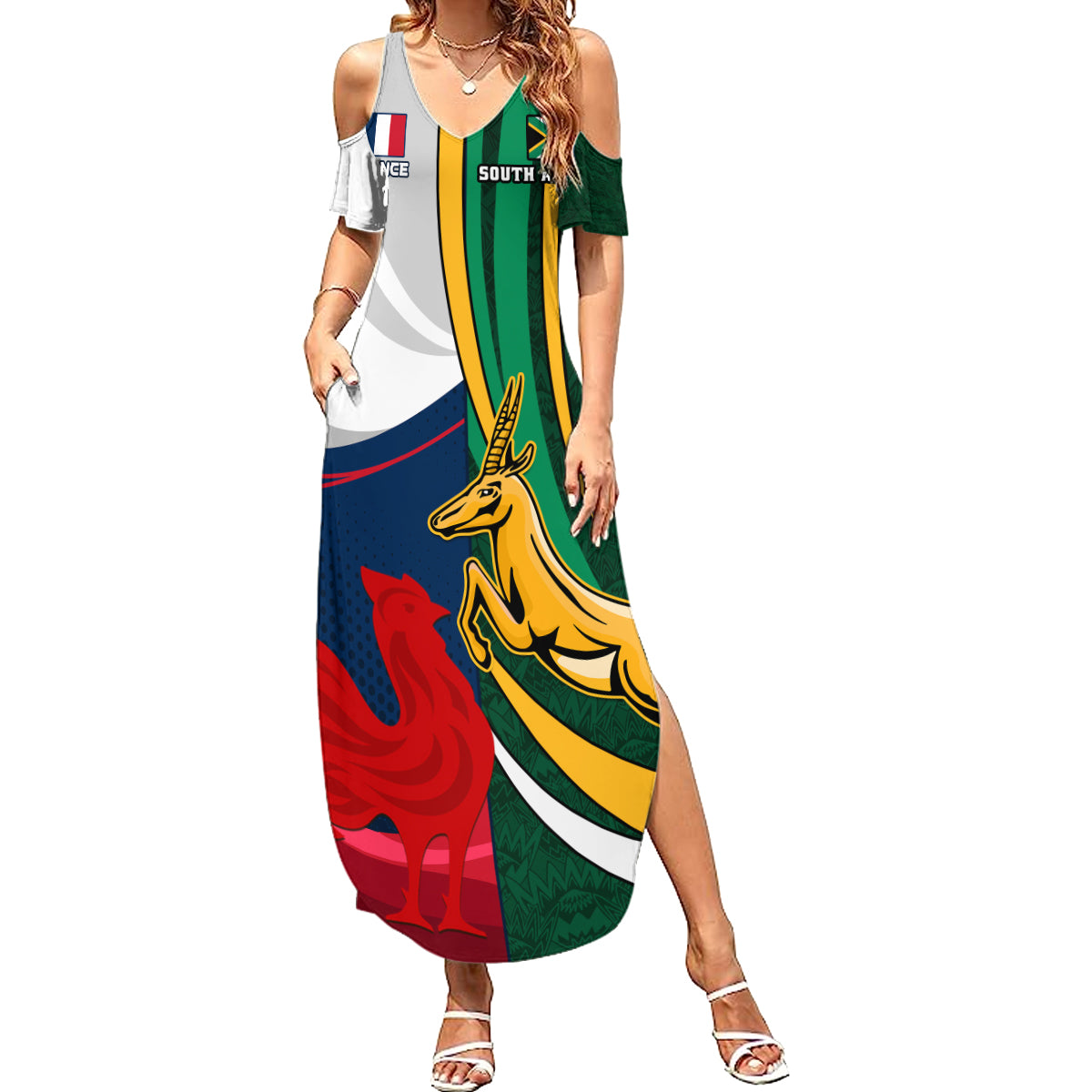 South Africa and France Rugby Summer Maxi Dress Springbok With Le XV de France 2023 World Cup - Wonder Print Shop