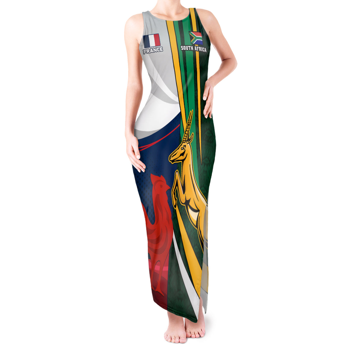 South Africa and France Rugby Tank Maxi Dress Springbok With Le XV de France 2023 World Cup - Wonder Print Shop