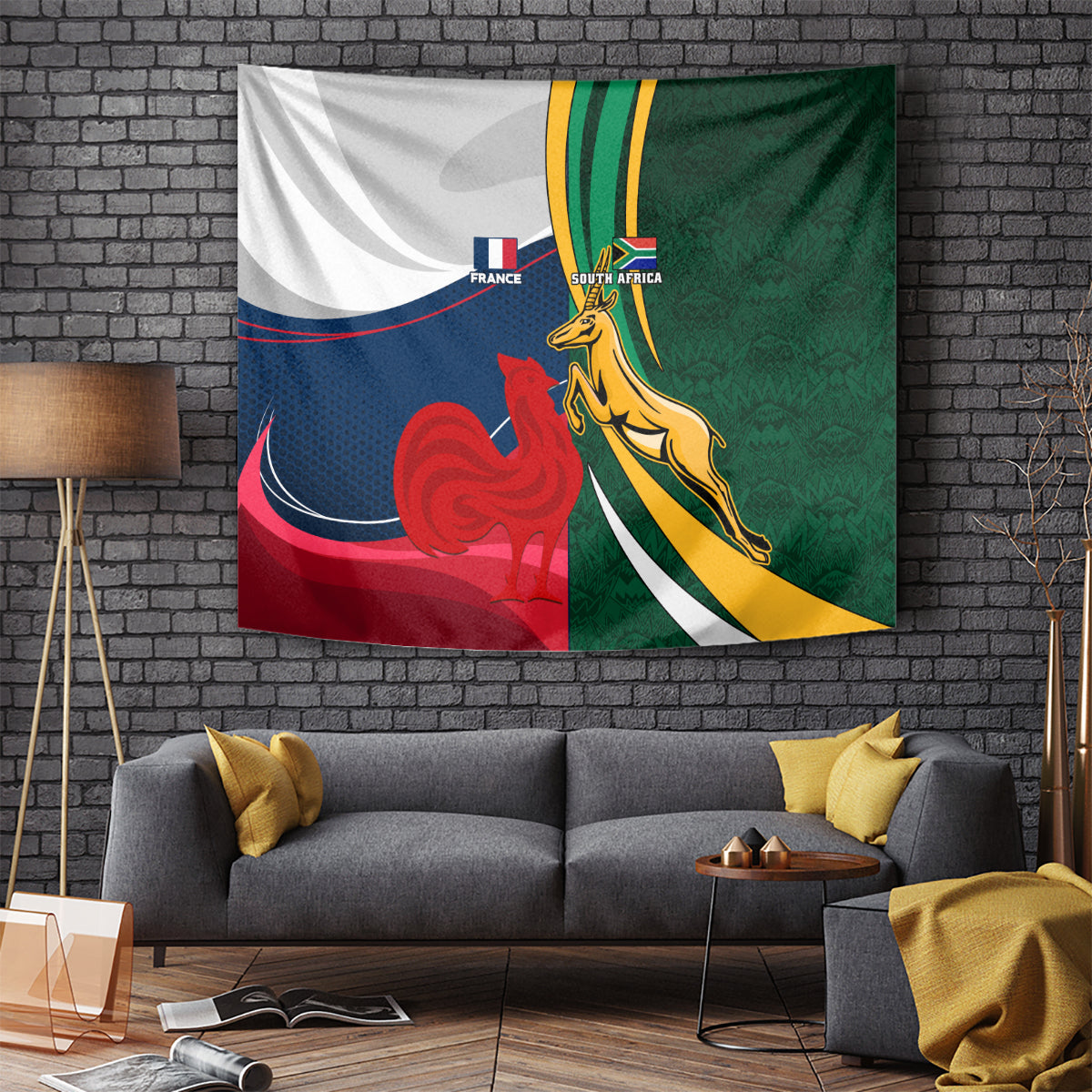 South Africa and France Rugby Tapestry Springbok With Le XV de France 2023 World Cup - Wonder Print Shop