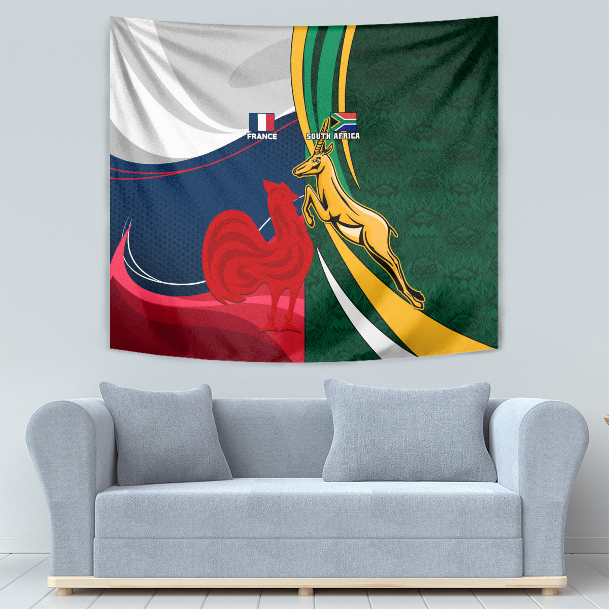 South Africa and France Rugby Tapestry Springbok With Le XV de France 2023 World Cup - Wonder Print Shop