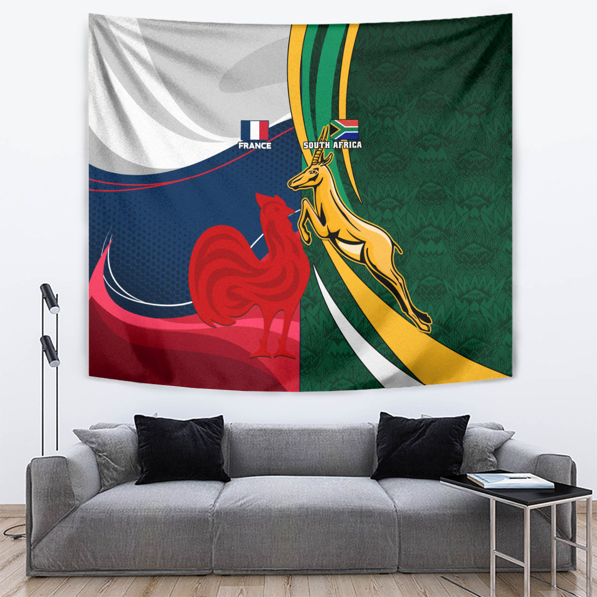 South Africa and France Rugby Tapestry Springbok With Le XV de France 2023 World Cup - Wonder Print Shop