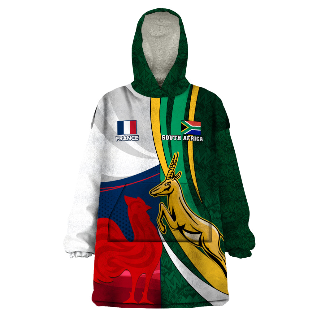 South Africa and France Rugby Wearable Blanket Hoodie Springbok With Le XV de France 2023 World Cup - Wonder Print Shop