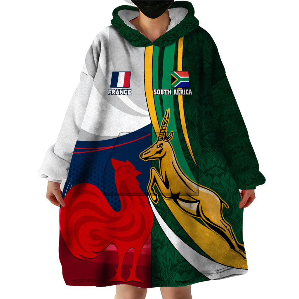 South Africa and France Rugby Wearable Blanket Hoodie Springbok With Le XV de France 2023 World Cup - Wonder Print Shop