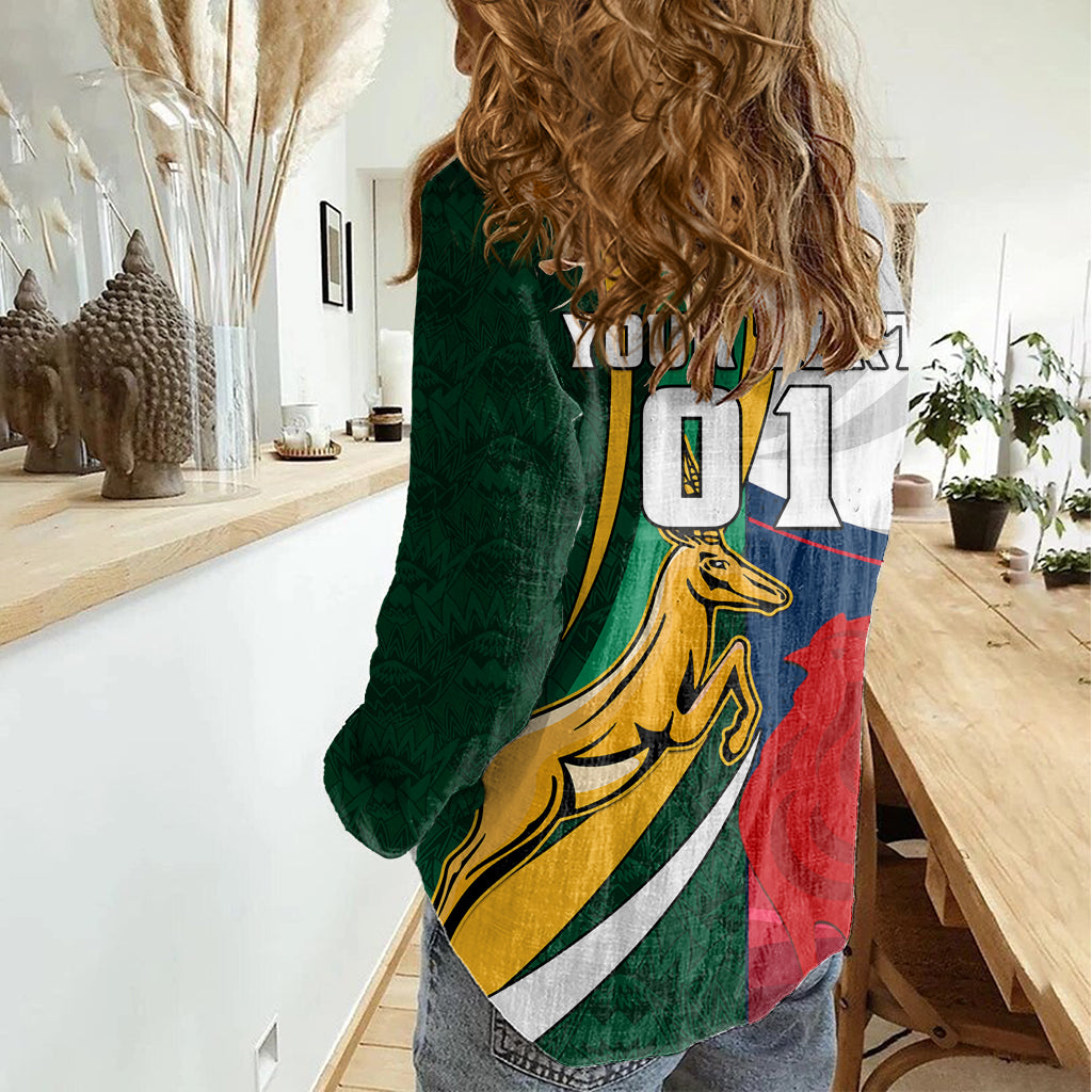 South Africa and France Rugby Women Casual Shirt Springbok With Le XV de France 2023 World Cup - Wonder Print Shop
