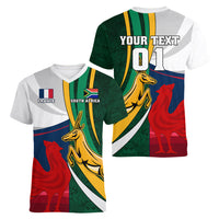 South Africa and France Rugby Women V Neck T Shirt Springbok With Le XV de France 2023 World Cup - Wonder Print Shop
