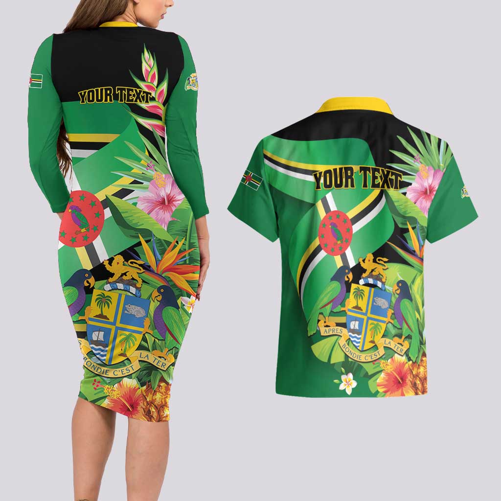 Personalized Dominica Couples Matching Long Sleeve Bodycon Dress and Hawaiian Shirt Nature Island of the Caribbean - Wonder Print Shop