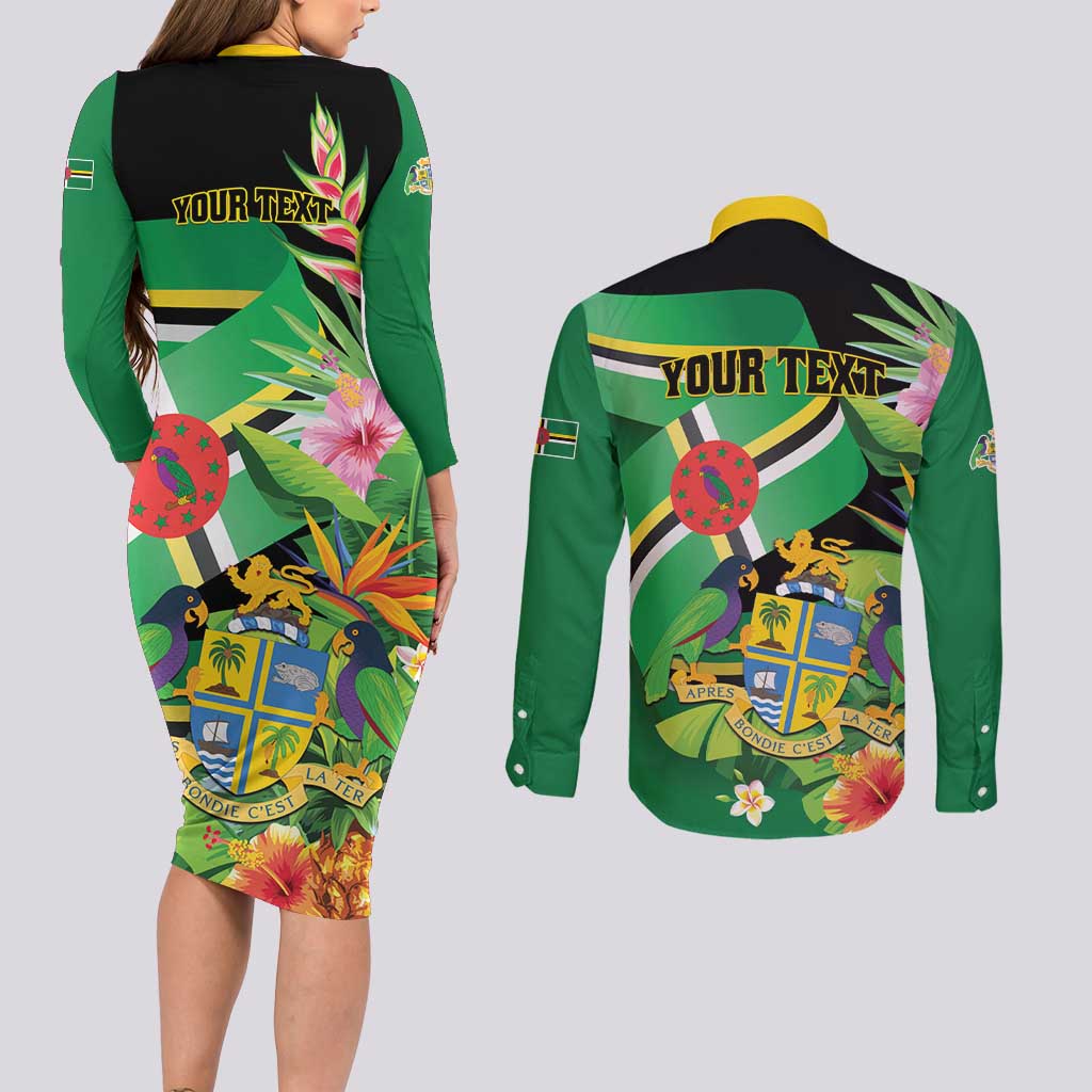Personalized Dominica Couples Matching Long Sleeve Bodycon Dress and Long Sleeve Button Shirt Nature Island of the Caribbean - Wonder Print Shop