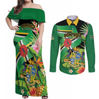 Personalized Dominica Couples Matching Off Shoulder Maxi Dress and Long Sleeve Button Shirt Nature Island of the Caribbean - Wonder Print Shop