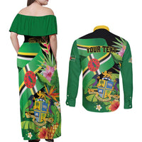 Personalized Dominica Couples Matching Off Shoulder Maxi Dress and Long Sleeve Button Shirt Nature Island of the Caribbean - Wonder Print Shop