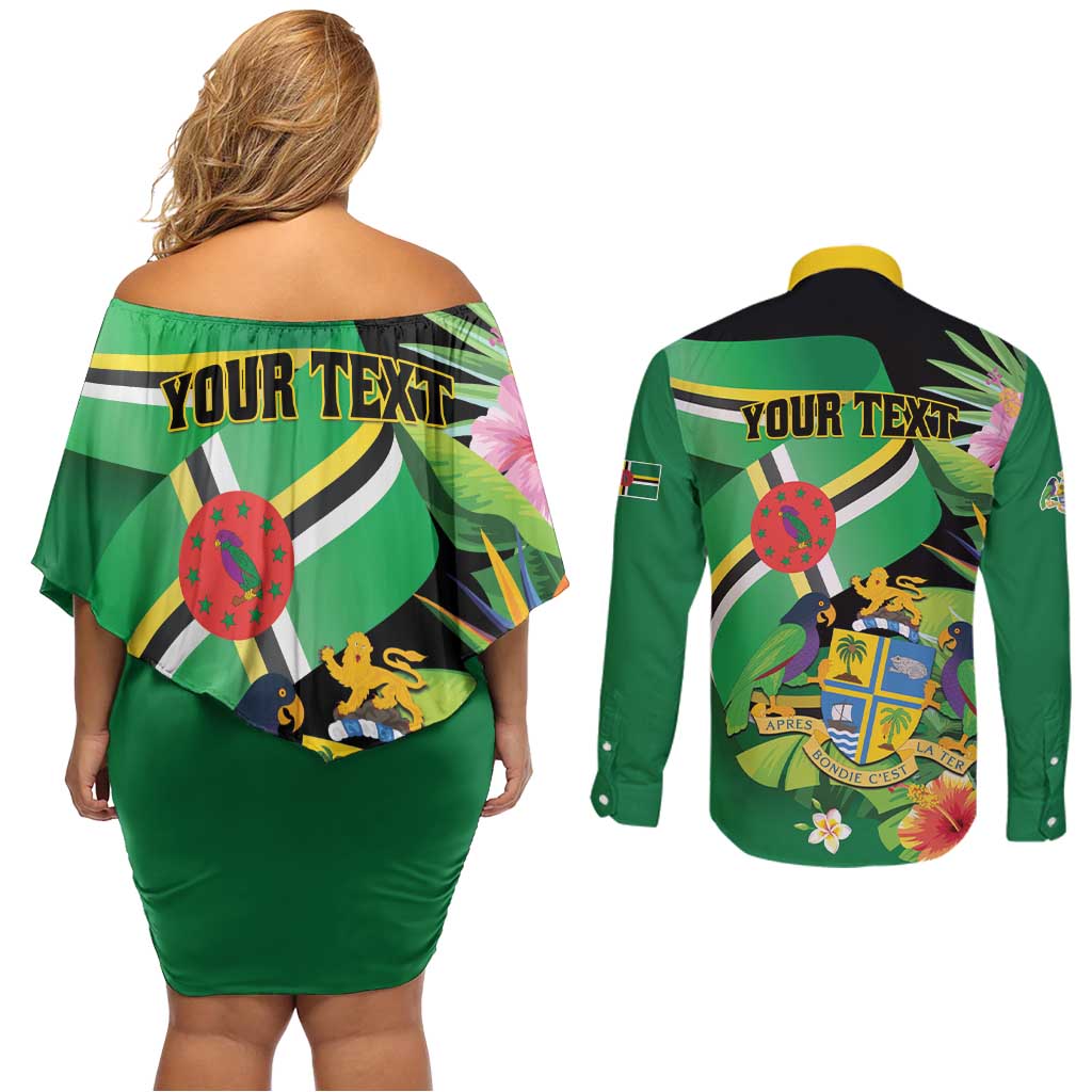 Personalized Dominica Couples Matching Off Shoulder Short Dress and Long Sleeve Button Shirt Nature Island of the Caribbean - Wonder Print Shop