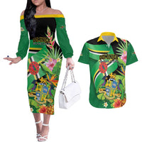 Personalized Dominica Couples Matching Off The Shoulder Long Sleeve Dress and Hawaiian Shirt Nature Island of the Caribbean - Wonder Print Shop