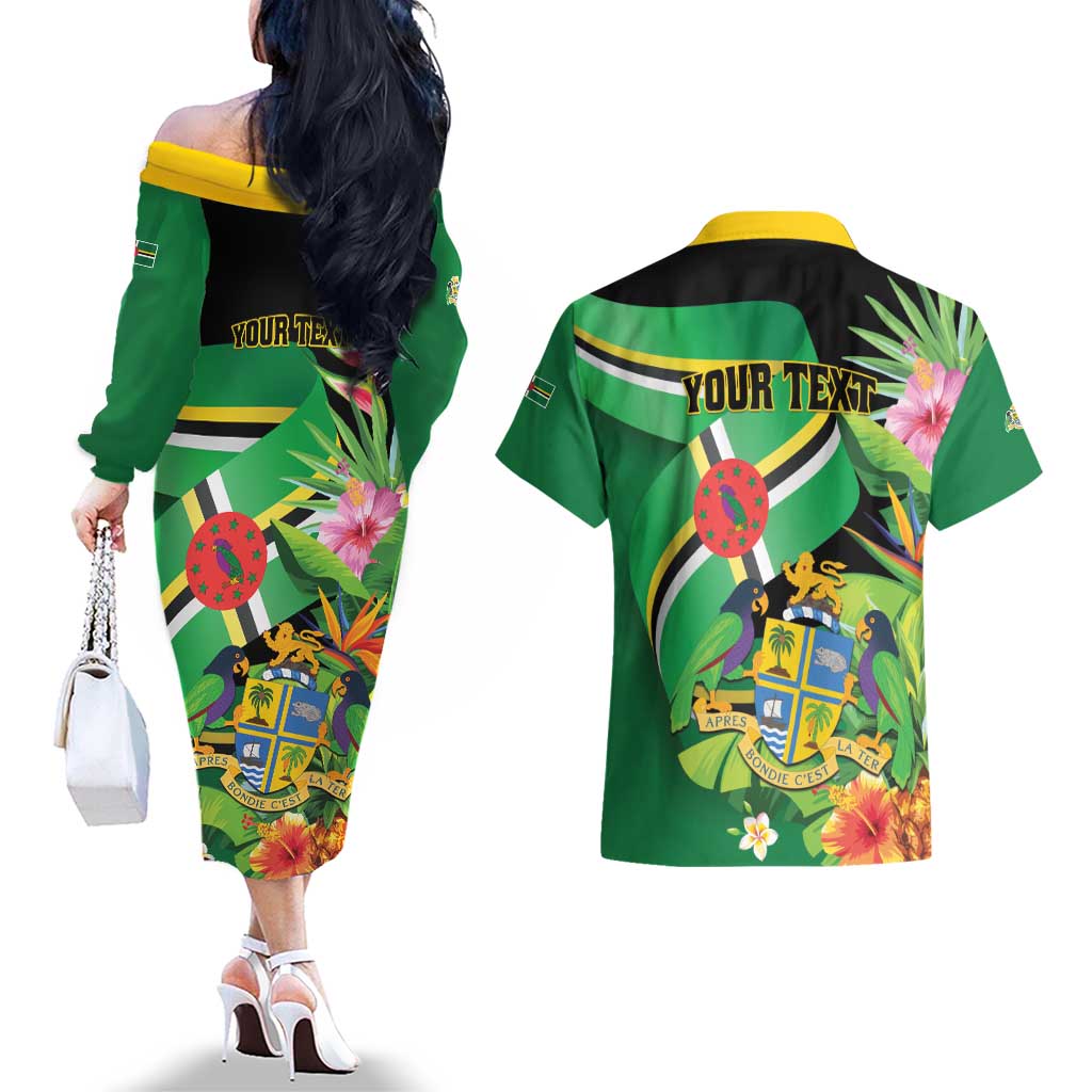 Personalized Dominica Couples Matching Off The Shoulder Long Sleeve Dress and Hawaiian Shirt Nature Island of the Caribbean - Wonder Print Shop