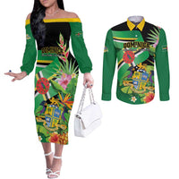 Personalized Dominica Couples Matching Off The Shoulder Long Sleeve Dress and Long Sleeve Button Shirt Nature Island of the Caribbean - Wonder Print Shop