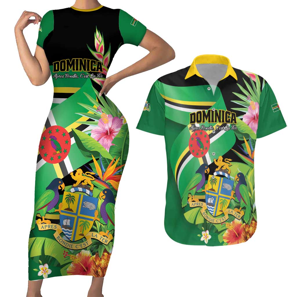 Personalized Dominica Couples Matching Short Sleeve Bodycon Dress and Hawaiian Shirt Nature Island of the Caribbean - Wonder Print Shop