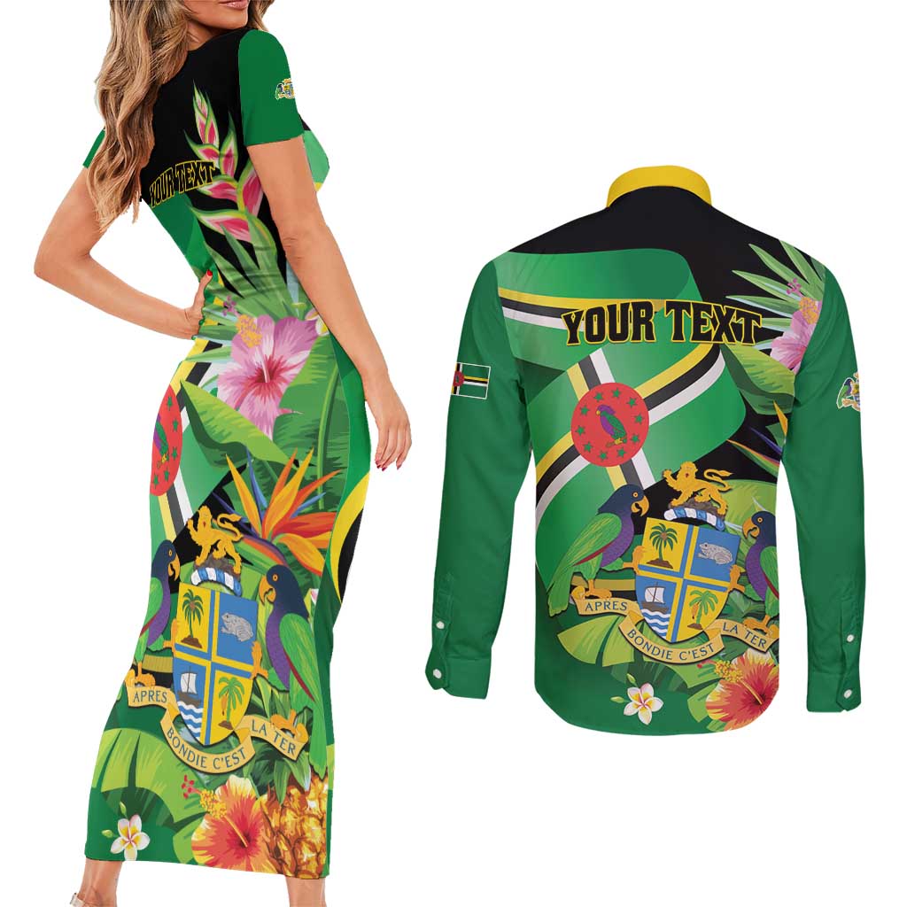 Personalized Dominica Couples Matching Short Sleeve Bodycon Dress and Long Sleeve Button Shirt Nature Island of the Caribbean - Wonder Print Shop