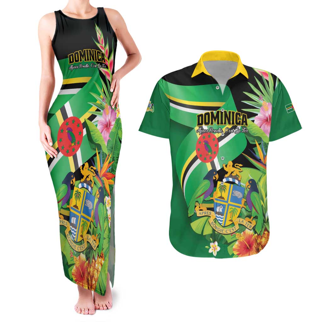 Personalized Dominica Couples Matching Tank Maxi Dress and Hawaiian Shirt Nature Island of the Caribbean - Wonder Print Shop