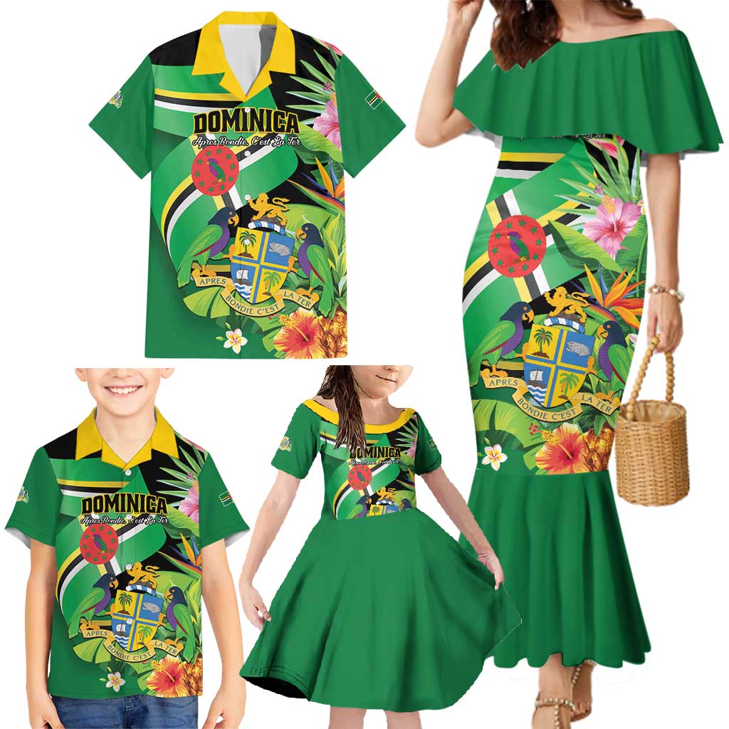 Personalized Dominica Family Matching Mermaid Dress and Hawaiian Shirt Nature Island of the Caribbean - Wonder Print Shop