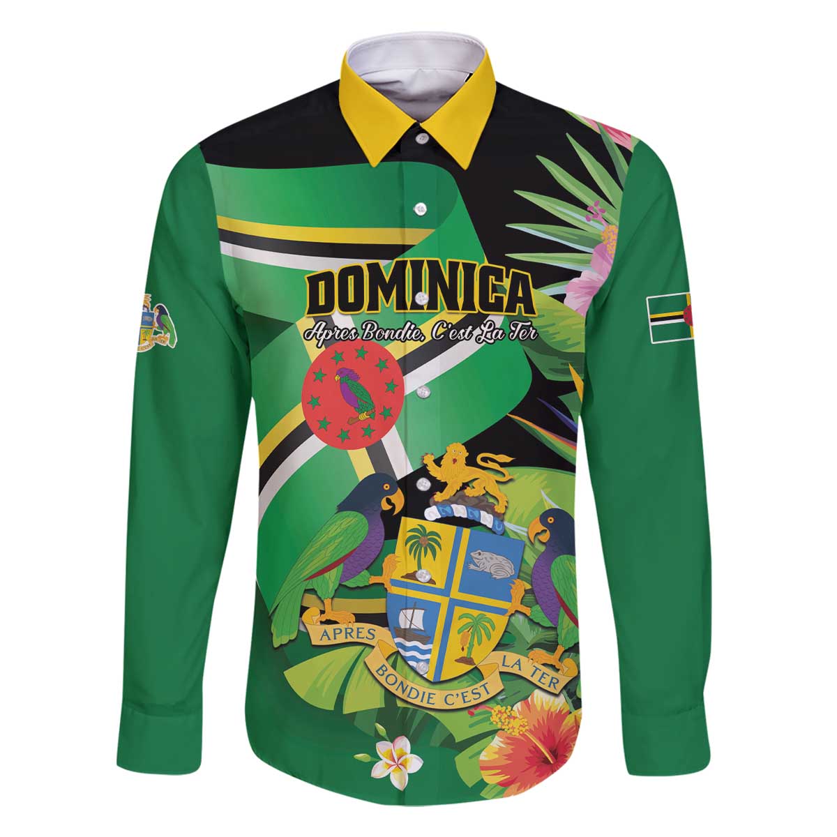 Personalized Dominica Family Matching Off The Shoulder Long Sleeve Dress and Hawaiian Shirt Nature Island of the Caribbean - Wonder Print Shop