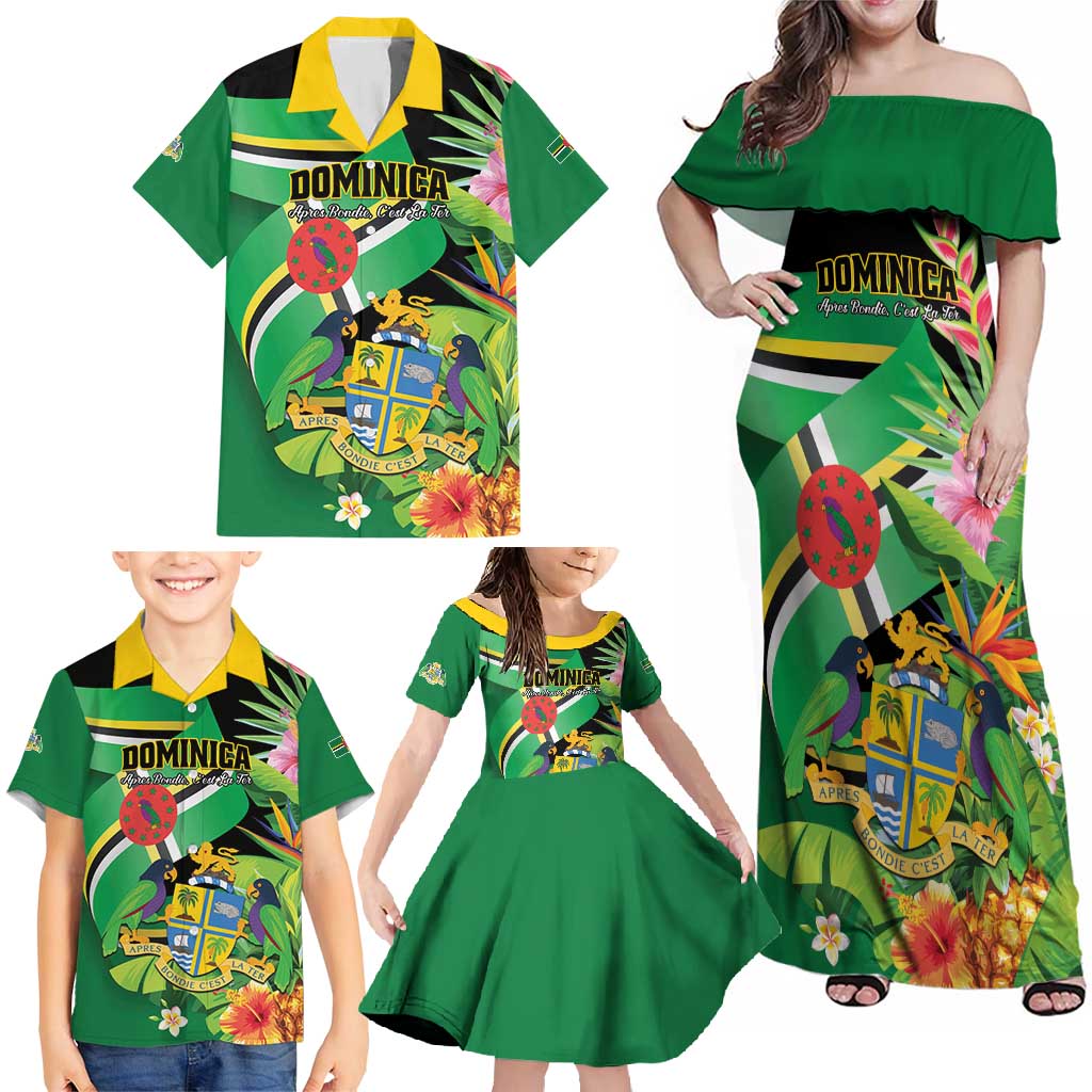 Personalized Dominica Family Matching Off Shoulder Maxi Dress and Hawaiian Shirt Nature Island of the Caribbean - Wonder Print Shop