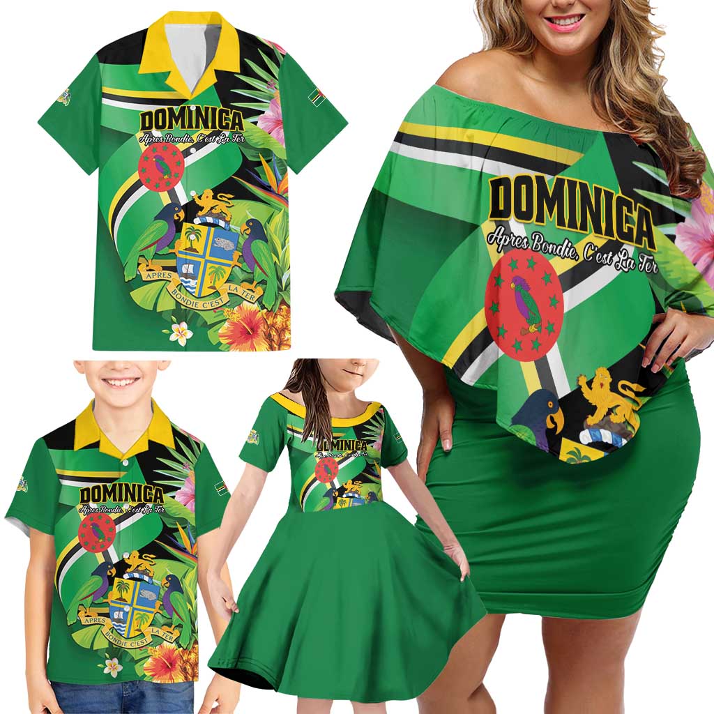 Personalized Dominica Family Matching Off Shoulder Short Dress and Hawaiian Shirt Nature Island of the Caribbean - Wonder Print Shop