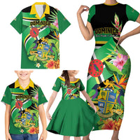 Personalized Dominica Family Matching Short Sleeve Bodycon Dress and Hawaiian Shirt Nature Island of the Caribbean - Wonder Print Shop