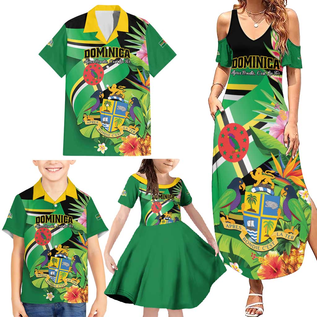 Personalized Dominica Family Matching Summer Maxi Dress and Hawaiian Shirt Nature Island of the Caribbean - Wonder Print Shop
