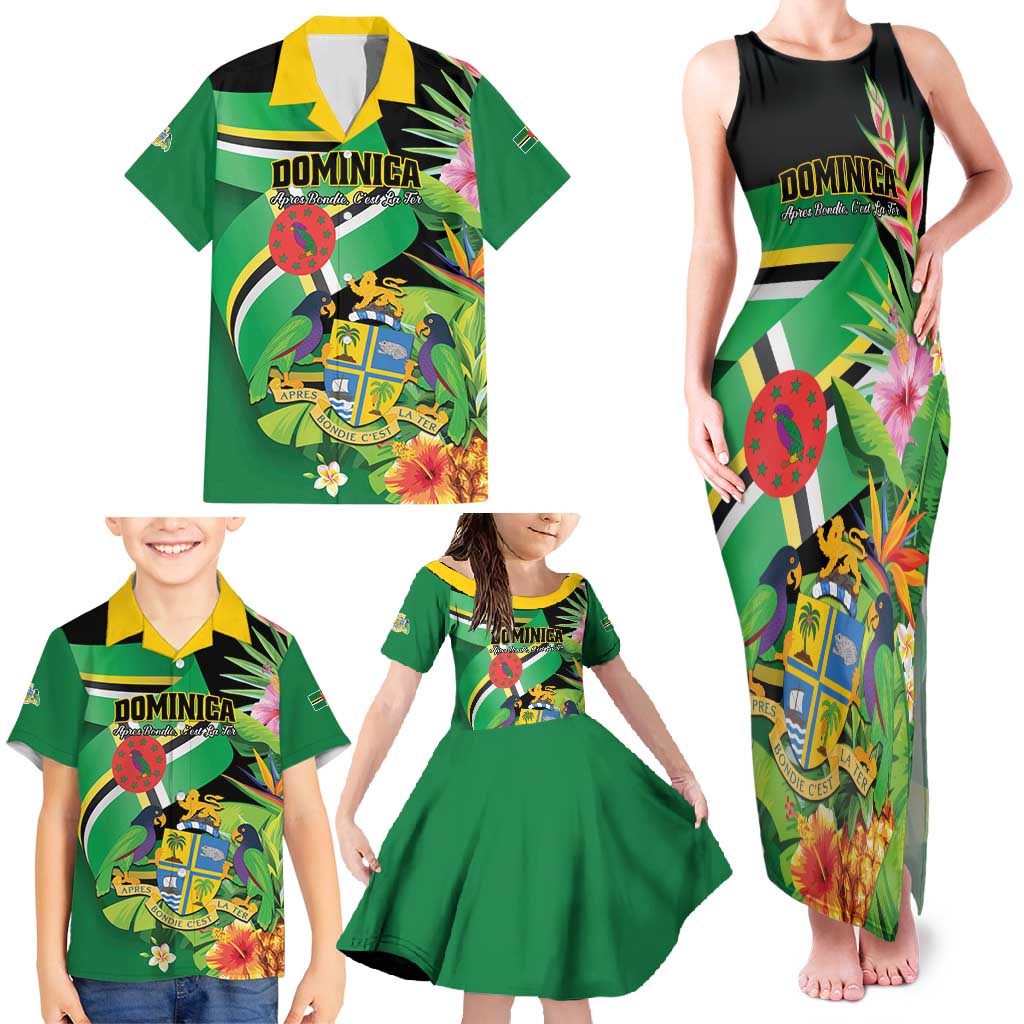 Personalized Dominica Family Matching Tank Maxi Dress and Hawaiian Shirt Nature Island of the Caribbean - Wonder Print Shop