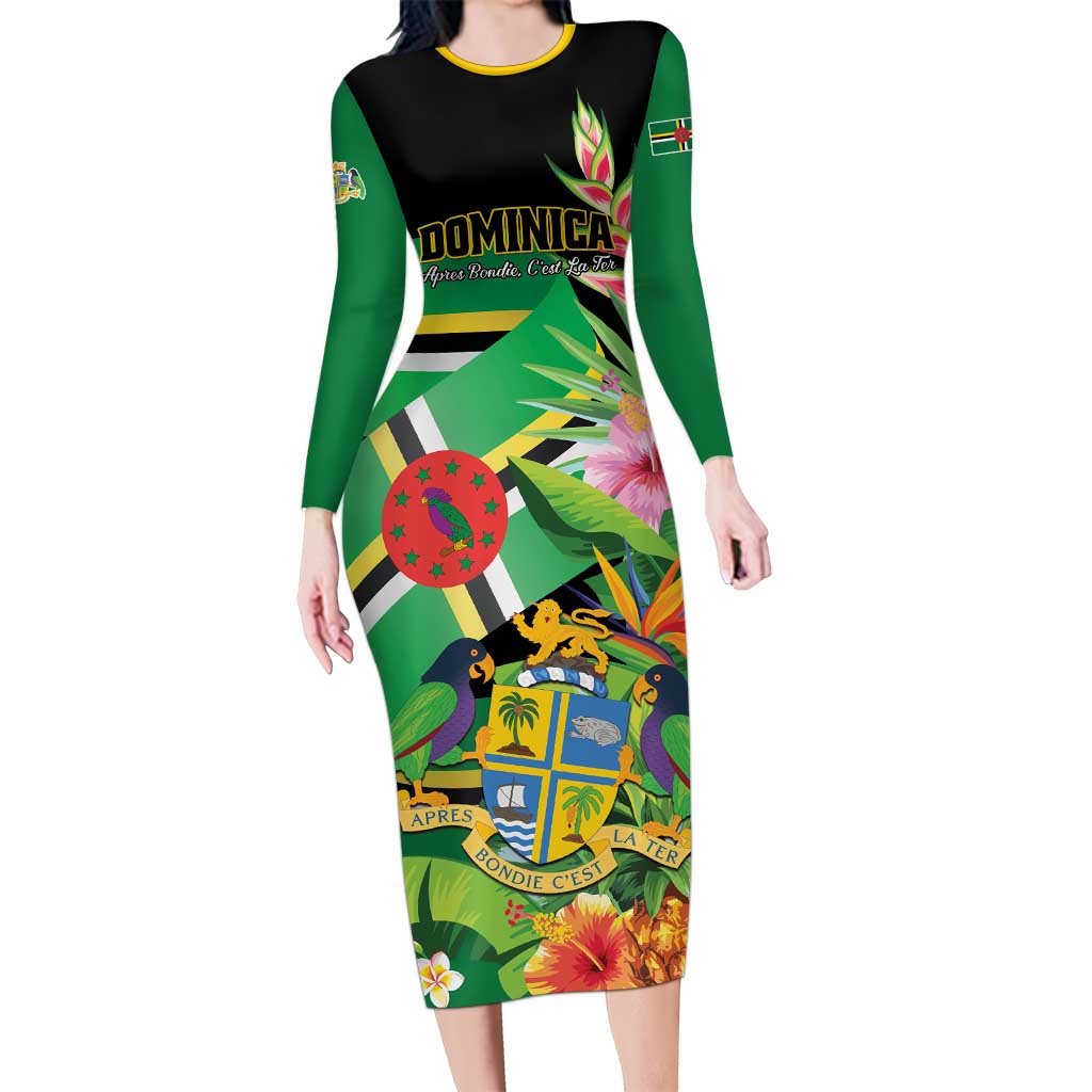 Personalized Dominica Long Sleeve Bodycon Dress Nature Island of the Caribbean - Wonder Print Shop