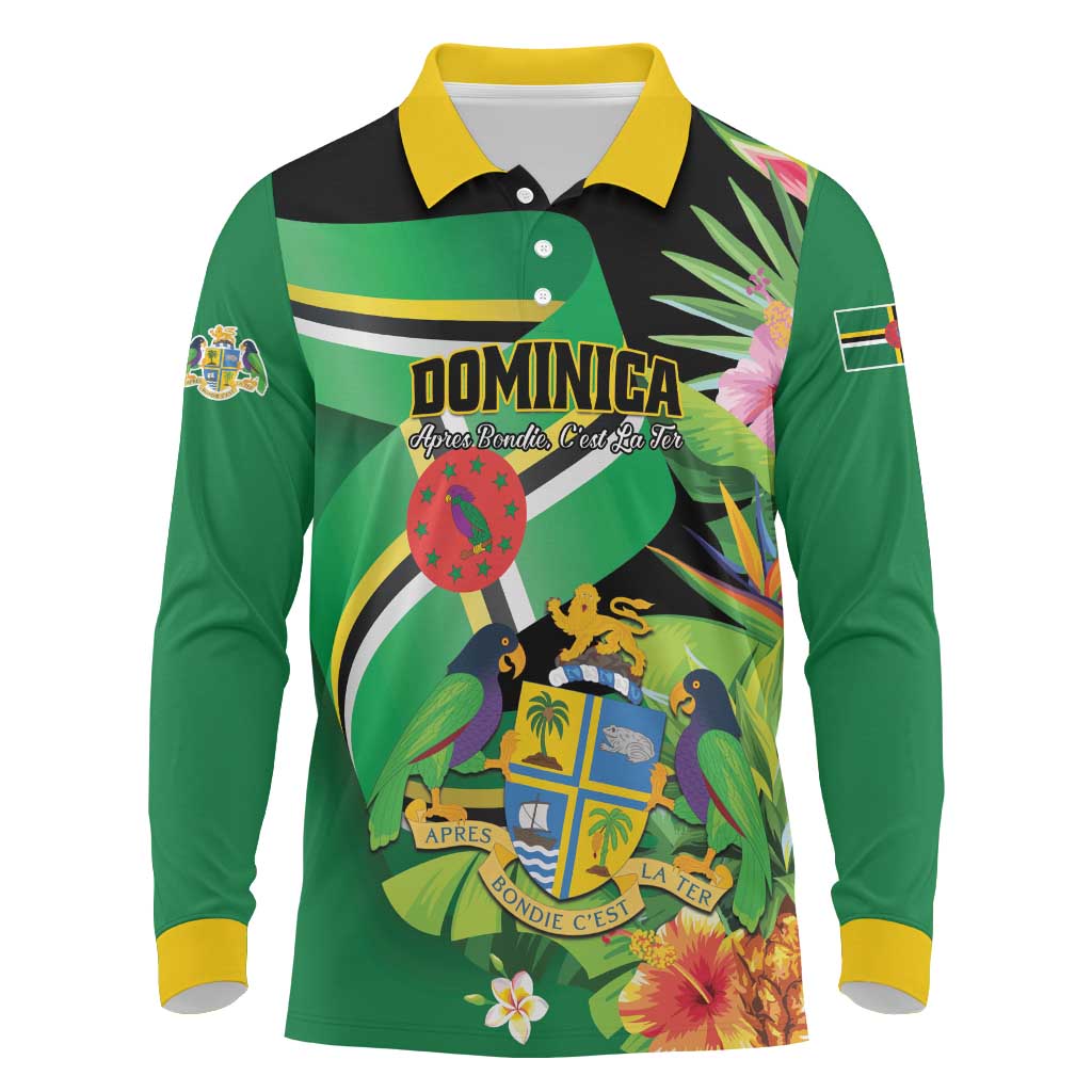 Personalized Dominica Long Sleeve Polo Shirt Nature Island of the Caribbean - Wonder Print Shop