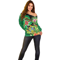 Personalized Dominica Off Shoulder Sweater Nature Island of the Caribbean - Wonder Print Shop