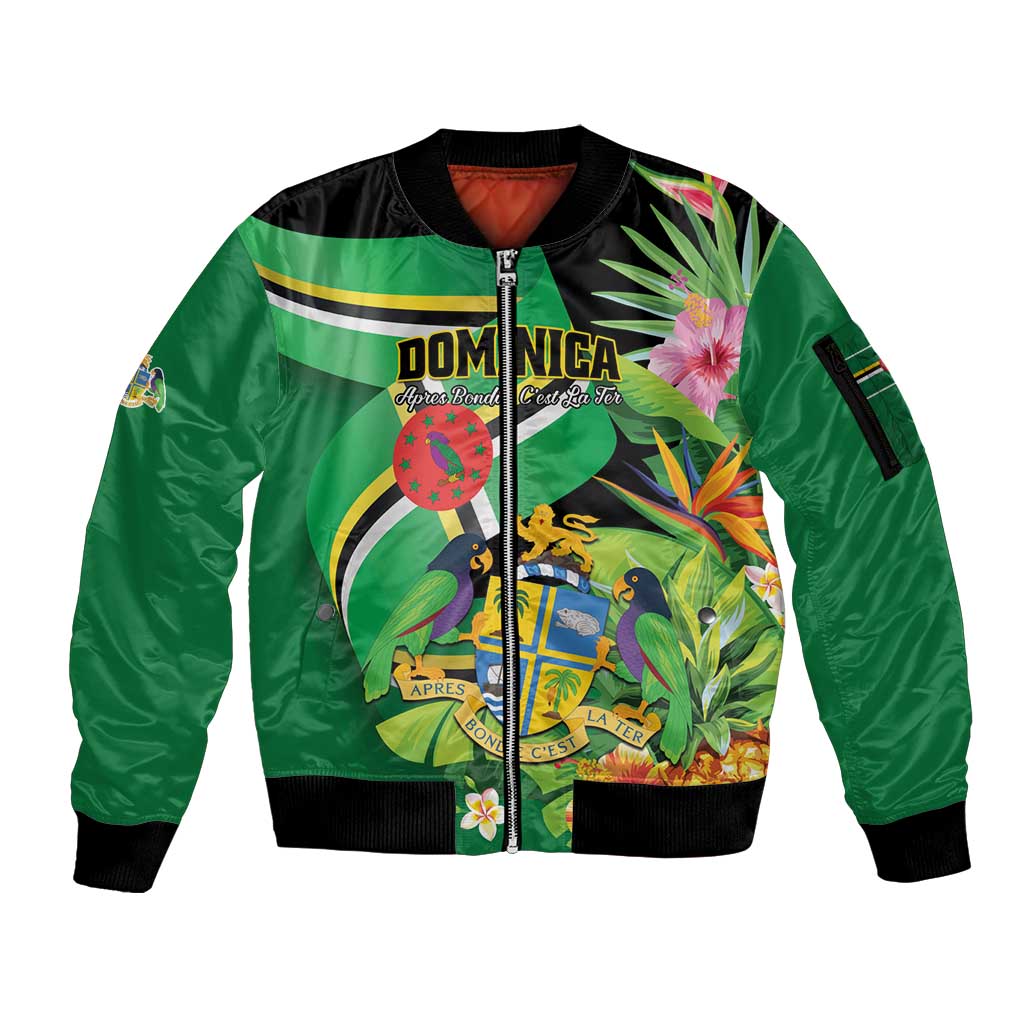 Personalized Dominica Sleeve Zip Bomber Jacket Nature Island of the Caribbean - Wonder Print Shop