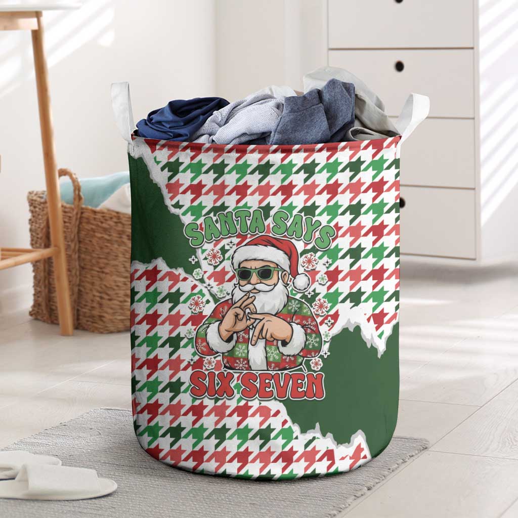 Funny Santa Claus Says Six Seven Laundry Basket Christmas Houndstooth Pattern - Wonder Print Shop