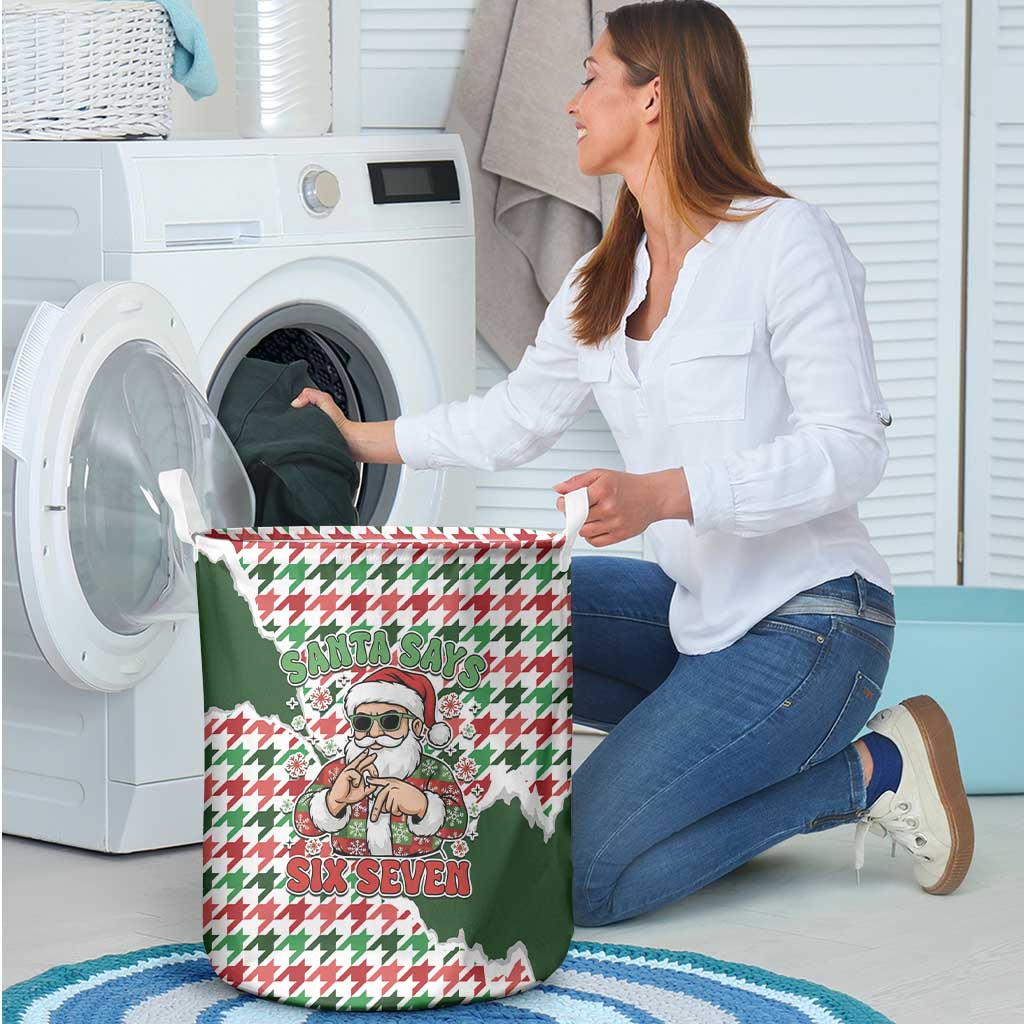 Funny Santa Claus Says Six Seven Laundry Basket Christmas Houndstooth Pattern - Wonder Print Shop