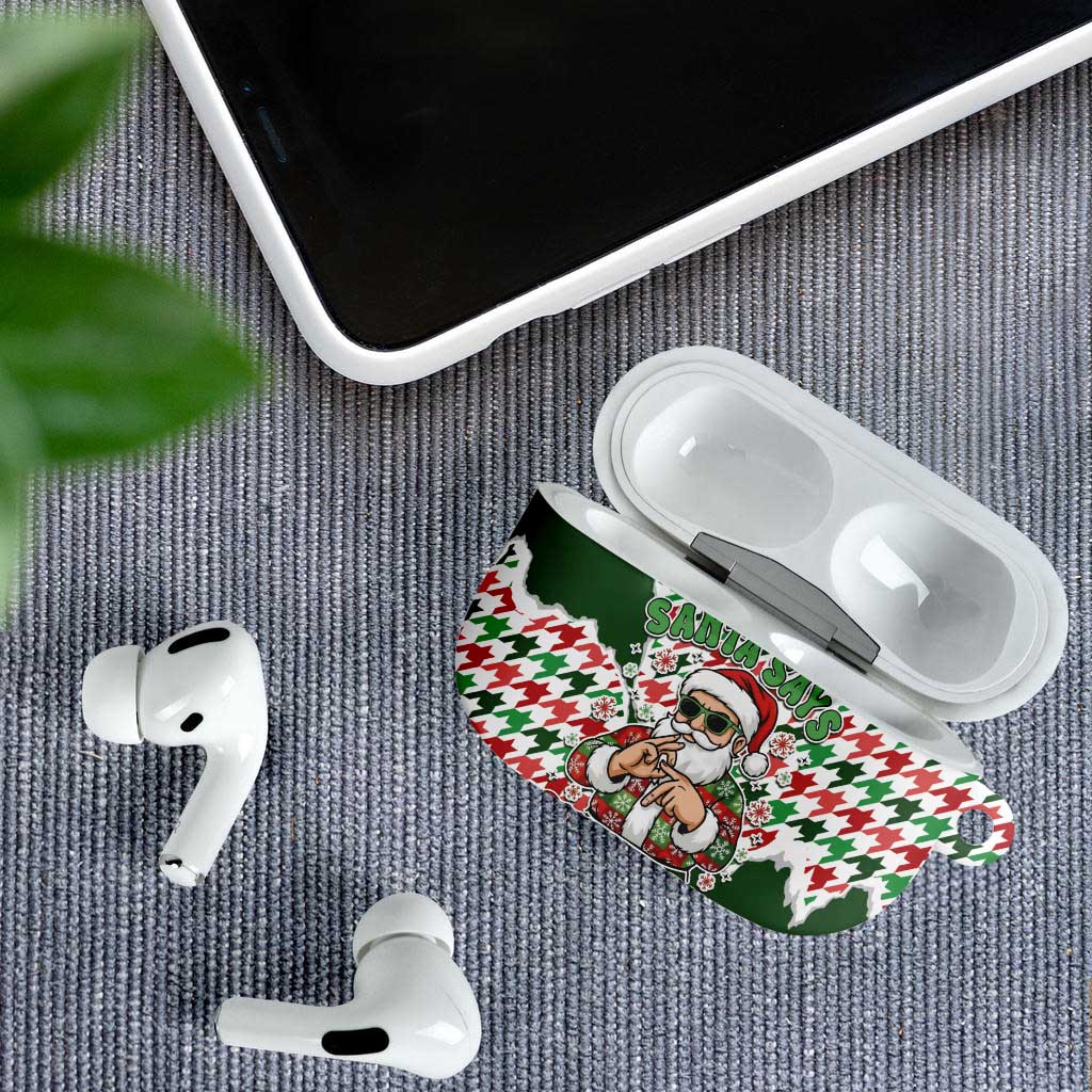 Funny Santa Claus Says Six Seven AirPods Case Christmas Houndstooth Pattern - Wonder Print Shop