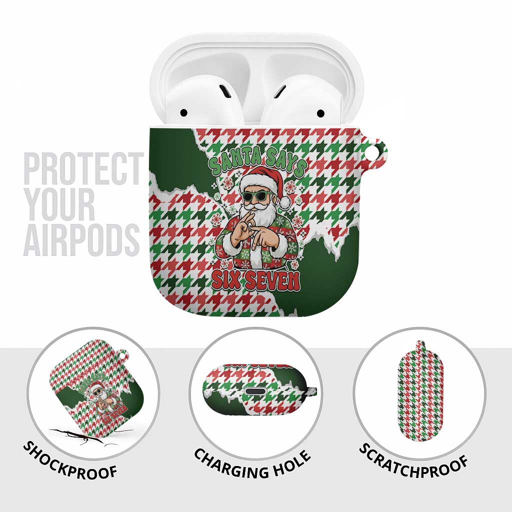 Funny Santa Claus Says Six Seven AirPods Case Christmas Houndstooth Pattern - Wonder Print Shop