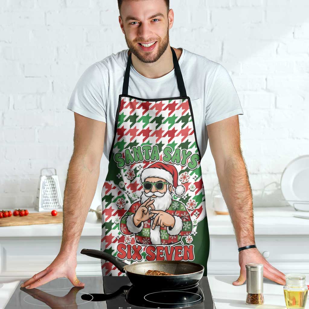Funny Santa Claus Says Six Seven Apron Christmas Houndstooth Pattern - Wonder Print Shop