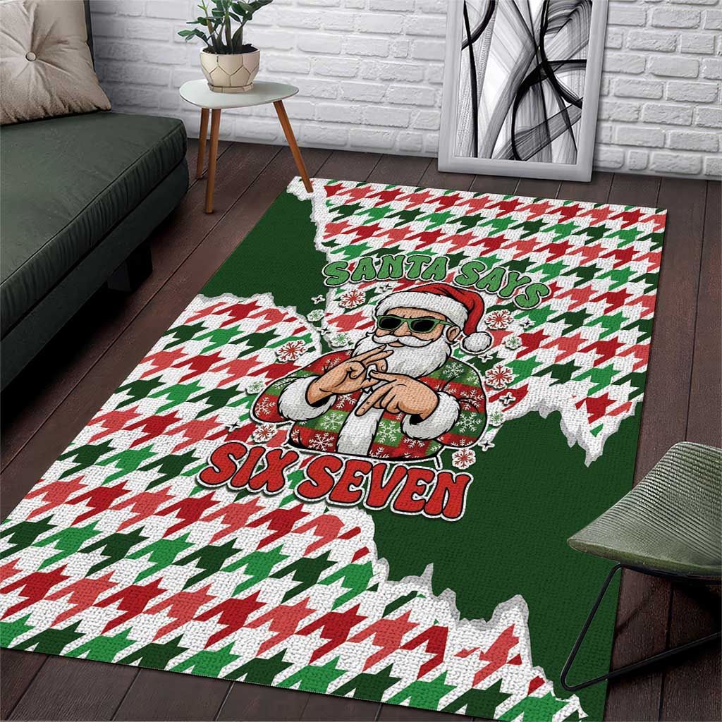 Funny Santa Claus Says Six Seven Area Rug Christmas Houndstooth Pattern - Wonder Print Shop