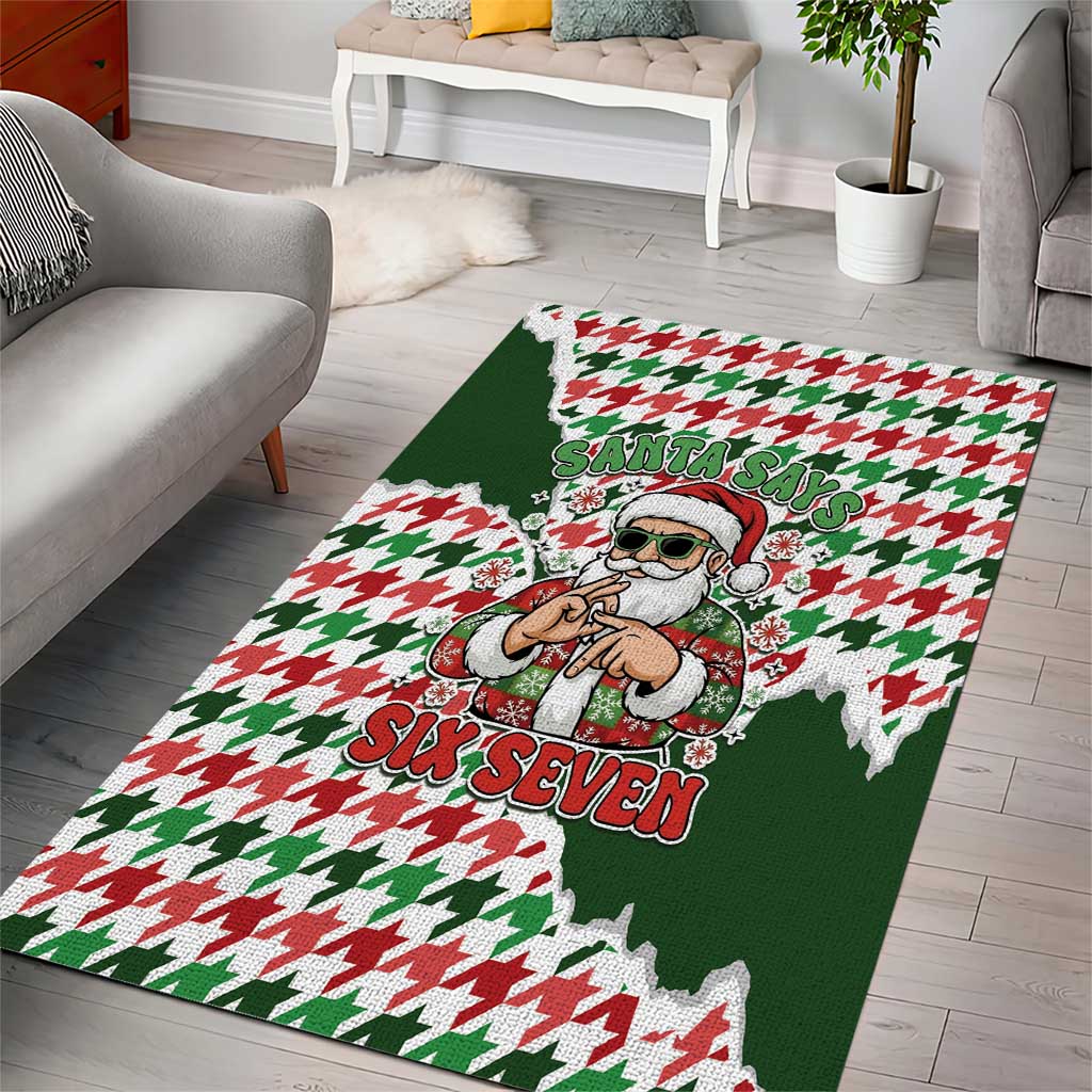 Funny Santa Claus Says Six Seven Area Rug Christmas Houndstooth Pattern - Wonder Print Shop