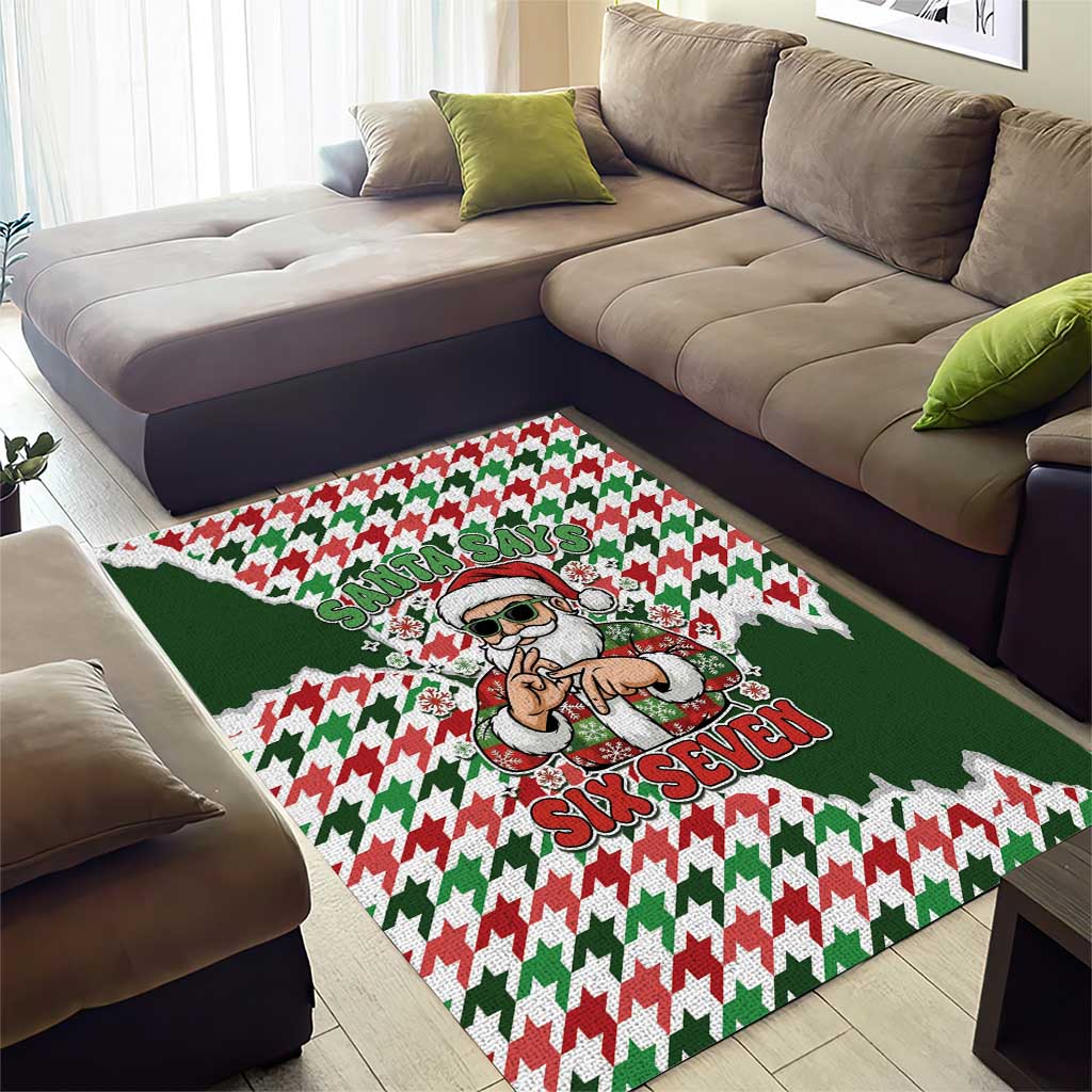 Funny Santa Claus Says Six Seven Area Rug Christmas Houndstooth Pattern - Wonder Print Shop