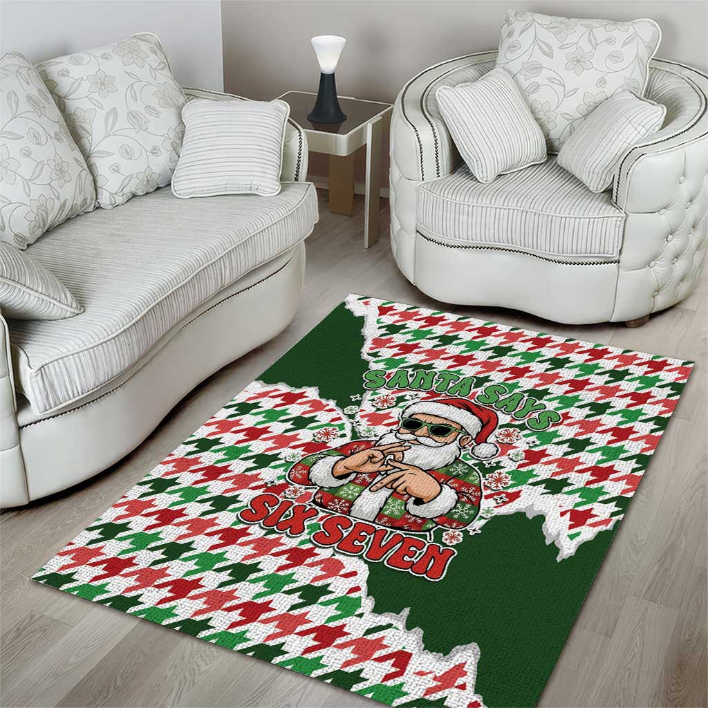 Funny Santa Claus Says Six Seven Area Rug Christmas Houndstooth Pattern - Wonder Print Shop