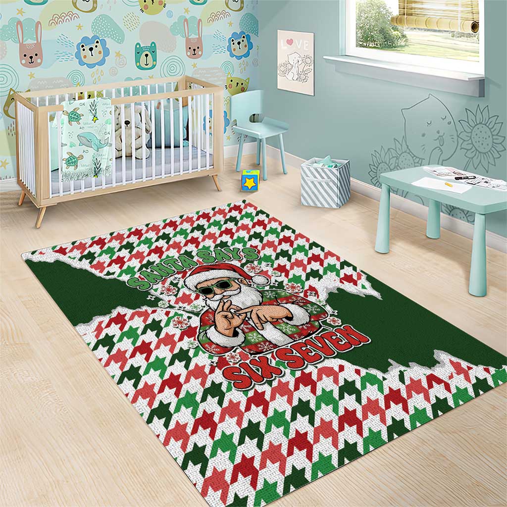 Funny Santa Claus Says Six Seven Area Rug Christmas Houndstooth Pattern - Wonder Print Shop