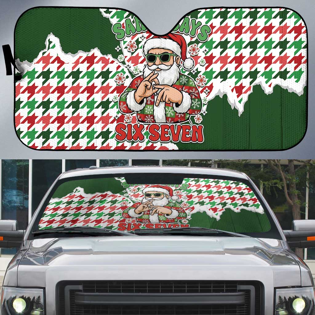 Funny Santa Claus Says Six Seven Auto Sun Shade Christmas Houndstooth Pattern - Wonder Print Shop