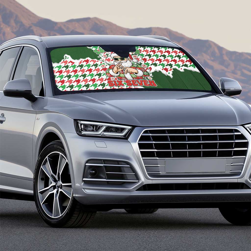 Funny Santa Claus Says Six Seven Auto Sun Shade Christmas Houndstooth Pattern - Wonder Print Shop
