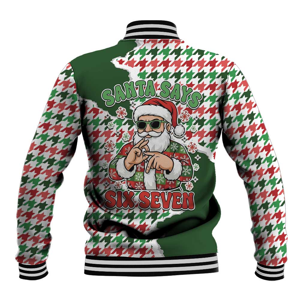 Funny Santa Claus Says Six Seven Baseball Jacket Christmas Houndstooth Pattern - Wonder Print Shop