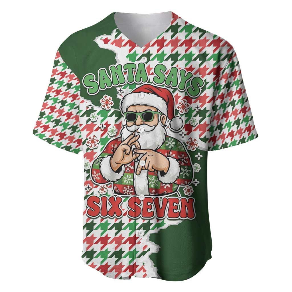 Funny Santa Claus Says Six Seven Baseball Jersey Christmas Houndstooth Pattern - Wonder Print Shop