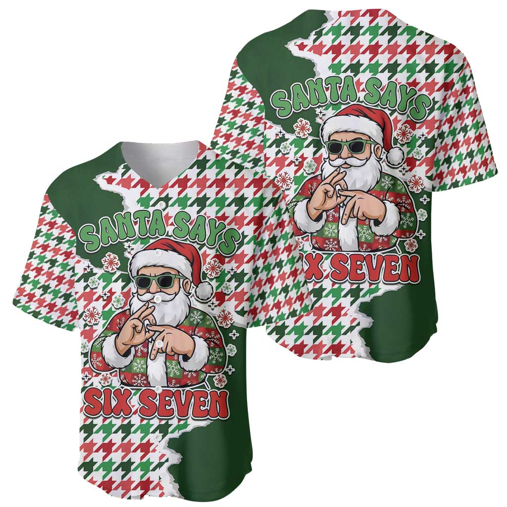 Funny Santa Claus Says Six Seven Baseball Jersey Christmas Houndstooth Pattern - Wonder Print Shop