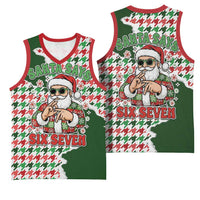 Funny Santa Claus Says Six Seven Basketball Jersey Christmas Houndstooth Pattern - Wonder Print Shop