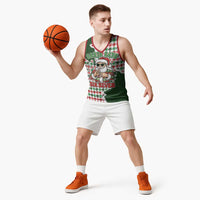 Funny Santa Claus Says Six Seven Basketball Jersey Christmas Houndstooth Pattern - Wonder Print Shop