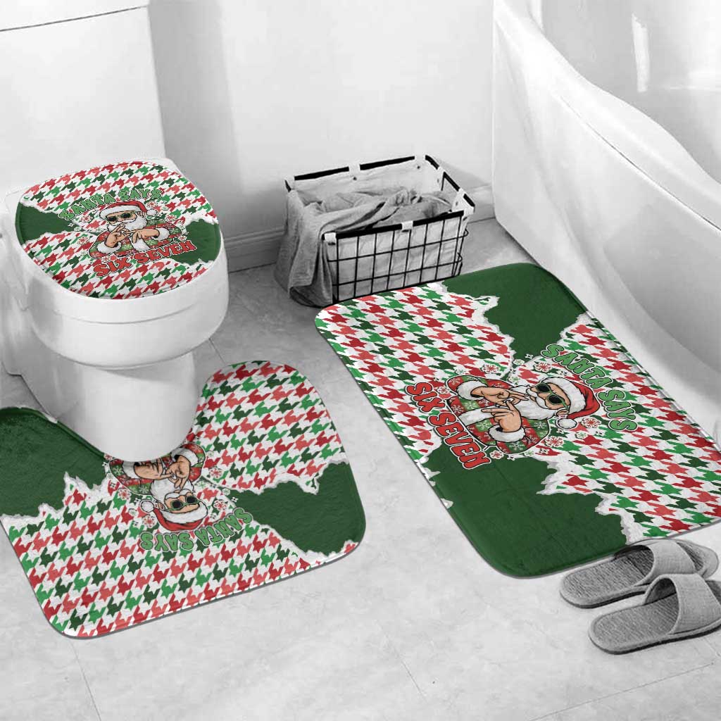 Funny Santa Claus Says Six Seven Bathroom Set Christmas Houndstooth Pattern - Wonder Print Shop